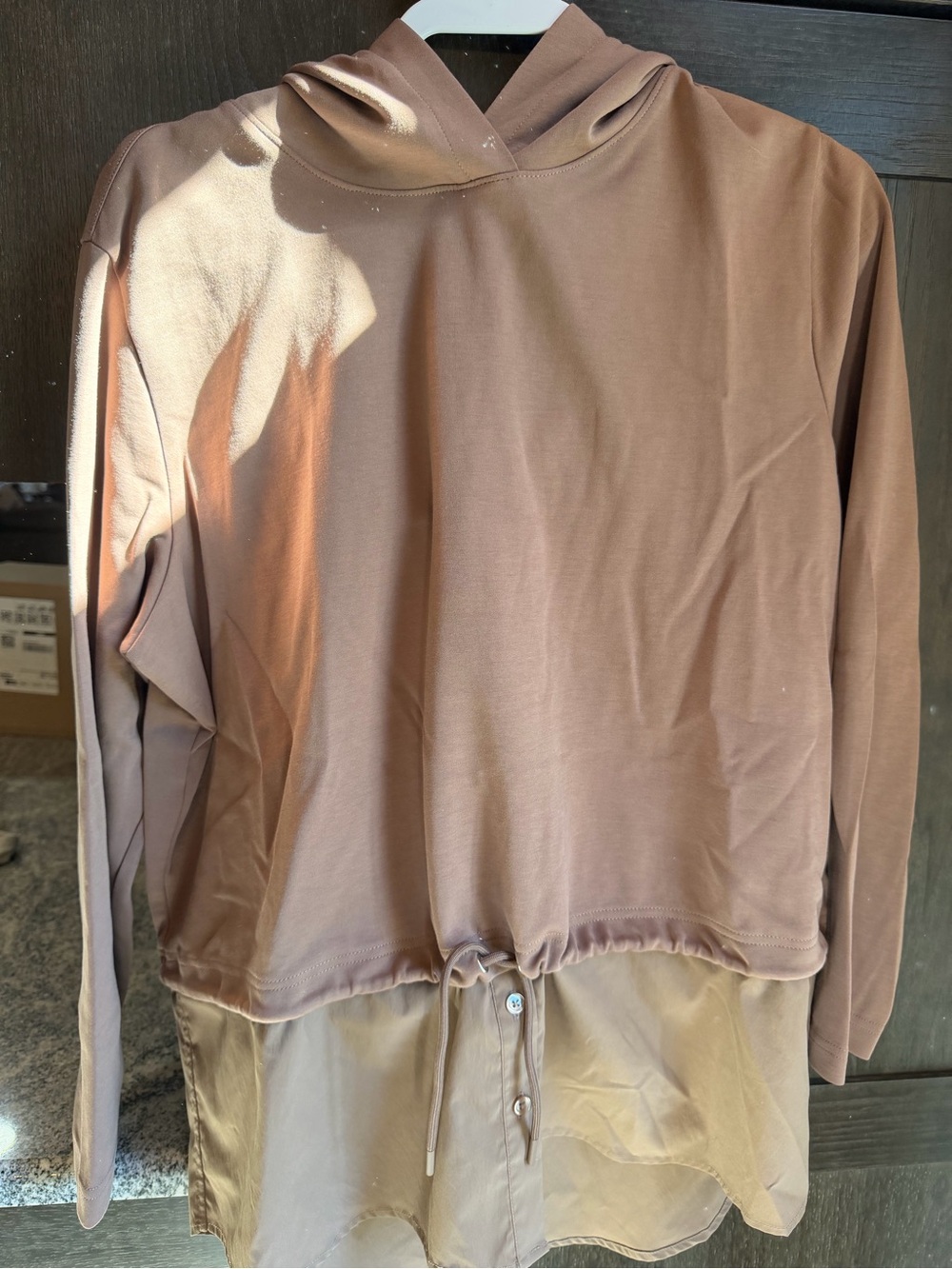 Athleta Brown Layered Drawstring Hoodie